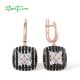 SANTUZZA 925 Sterling Silver Earrings Black spinel White Cubic Zirco Cushion Star Fine Jewelry