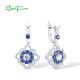 SANTUZZA 925 Silver Dangling Earrings Sterling Silver Sparkling Blue White Cubic Zirconia Flower Jewelry