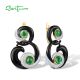 SANTUZZA 925 Sterling Silver Earrings Green Stones White CZ Black Enamel Curved Line Jewelry