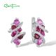 SANTUZZA 925 Sterling Silver Earrings Lab Created Pink Sapphire White CZ Fine Jewelry