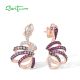 SANTUZZA 925 Sterling Silver Stud Earrings Created Pink Sapphire Ruby Rose Gold Plated Snake Jewelry