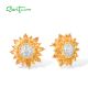 SANTUZZA 925 Sterling Silver Stud Earrings Yellow Nano /White CZ Gold Color Sun Flower Jewelry