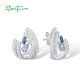 SANTUZZA 925 Sterling Silver Stud Earrings Blue Spinel White Cubic Zirconia Jewelry