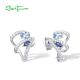 SANTUZZA 925 Sterling Silver Stud Earrings Blue Spinel White Cubic Zirconia Jewelry