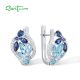 SANTUZZA 925 Sterling Silver Clip Latch Back Earrings Colorful Blue Stone White CZ Fine Jewelry