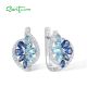 SANTUZZA 925 Sterling Silver Clip Latch Back Earrings Colorful Blue Stone White CZ Fine Jewelry