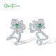 SANTUZZA 925 Sterling Silver Stud Earrings White CZ Green Spinel Orchid Flower Fine Jewelry