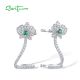 SANTUZZA 925 Sterling Silver Cuff Earrings White CZ Green Spinel Orchid No Pierce Fine Jewelry