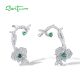 SANTUZZA 925 Sterling Silver Cuff Earrings White CZ Green Spinel Flower Fine Jewelry