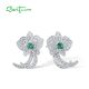 SANTUZZA 925 Sterling Silver Stud Earrings White CZ Green Spinel Orchid Flower Fine Jewelry