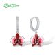 SANTUZZA 925 Sterling Silver Drop Earrings White CZ Created Ruby Enamel Flower Jewelry