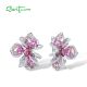 SANTUZZA 925 Sterling Silver Earrings Created Ruby Pink Sapphire Lily Flower Jewelry