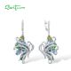 SANTUZZA 925 Sterling Silver Dangle Earrings Blue & Green Butterfly Cute Animal Fine Jewelry