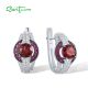 SANTUZZA 925 Sterling Silver Earrings Round Red Stones White CZ Earrings Jewelry