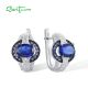 SANTUZZA 925 Sterling Silver Earrings Blue White Cubic Zirconia Earrings Jewelry