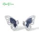 SANTUZZA 925 Sterling Silver Stud Earrings Blue Nano/White CZ Butterfly Earrings Fine Jewelry