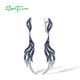 SANTUZZA 925 Sterling Silver Dangling Earrings Blue Spinel White CZ Latch Back Feather Jewelry