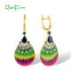 SANTUZZA 925 Sterling Silver Rainbow Earrings Colorful Stone Fan Shape Yellow Plate Enamel Jewelry