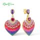 SANTUZZA 925 Sterling Silver Ombre Pink & Purple Colorful Earrings Cubic Zirconia Dangling Enamel Jewelry