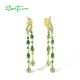 SANTUZZA 925 Sterling Silver Stud Long Earrings Ombre Green Spinel And Glass Gold Plated Jewelry