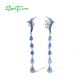 SANTUZZA 925 Sterling Silver Ombre Long Stud Earrings Blue Spinel /Glass / Nano CZ Jewelry