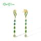 SANTUZZA 925 Sterling Silver Stud Dangling Earrings Ombre Green Spinel And Glass Gold Color Jewelry