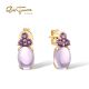 SANTUZZA 14K 585 Yellow Gold Stud Earrings Amethyst Fine Jewelry