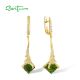 SANTUZZA 925 Sterling Silver Earrings White Cubic Zirconia Green Glass Yellow Plating Fine Jewelry