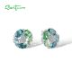 SANTUZZA 925 Sterling Silver Stud Earrings Green Spinel White Cubic Zirconia Jewelry