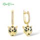 SANTUZZA Pure 925 Silver Dangling Earrings For Women Sterling Silver Green Spinel White CZ Gold Plated Leopard Fine Cute Jewelry