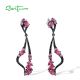 SANTUZZA 925 Sterling Silver Earrings Sparkling Red Nano Crystal Black Spinel Dangling Fine Jewelry