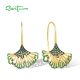 SANTUZZA 925 Sterling Silver Hook Earrings Green Spinel Enamel Leaf Jewelry