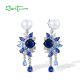 SANTUZZA 925 Sterling Silver Drop Earrings Blue Spinel Cluster Fine Jewelry