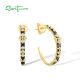 SANTUZZA 925 Sterling Silver Circle Hoop Earrings White Zircons Yellow Black Plating Jewelry