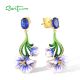 SANTUZZA 925 Sterling Silver Stud Earrings Blue Spinel Enamel Flower Jewelry