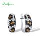 SANTUZZA 925 Sterling Silver Latch Back Earrings Black Spinel White CZ Yellow Nano CZ Fine Jewelry