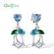 SANTUZZA 925 Sterling Silver Stud Earrings Flower Blue Green Stones White CZ Dangling Fine Jewelry