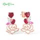 SANTUZZA 925 Sterling Silver Earrings Red Nano Crystal Pink Sapphire White CZ Heart Lotus Fine Jewelry