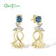 SANTUZZA 925 Sterling Silver Stud Earrings Blue Spinel White CZ Flower Dangling Fine Jewelry