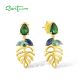 SANTUZZA 925 Sterling Silver Stud Earrings Blue Green Stones Spinel Leaf Dangling Fine Jewelry