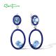 SANTUZZA 925 Sterling Silver Enamel Earrings Blue Spinel White CZ Dangling Oval Fine Jewelry