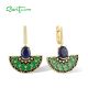 SANTUZZA 925 Sterling Silver Fan Earrings Blue Stone Green Enamel Yellow Gold Plated Jewelry