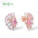 SANTUZZA 925 Sterling Silver Earrings Pink White Cubic Zirconia Fan Shaped Jewelry