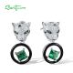 SANTUZZA 925 Sterling Silver Leopard Earrings Green Spinel White CZ Dangling Enamel Jewelry