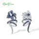 SANTUZZA 925 Sterling Silver Stud Earrings Blue White Stone Delicate Flower Fine Jewelry