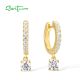 SANTUZZA 925 Sterling Silver Hoop Earrings White CZ Yellow Gold Plating Fine Jewelry