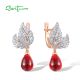 SANTUZZA 925 Sterling Silver Drop Earrings White CZ Red Stone Leaf Fine Jewelry