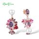 SANTUZZA 925 Sterling Silver Drop Earrings Multi Gems Cluster Pink Purple Fine Jewelry