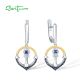 SANTUZZA 925 Sterling Silver Earrings Blue Nano White CZ Anchor Fine Jewelry