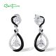 SANTUZZA 925 Sterling Silver Stud Earrings White CZ Black Spinel Dangling Fine Jewelry